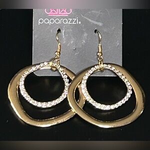 Paparazzi Gold and clear rhinestone Hoop Earrings